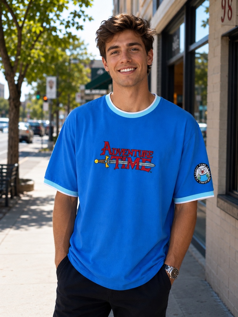 Adventure Time BoxLunch Ringer T-shirt 3XL Blue Embroidered Logo Finn Rare Size